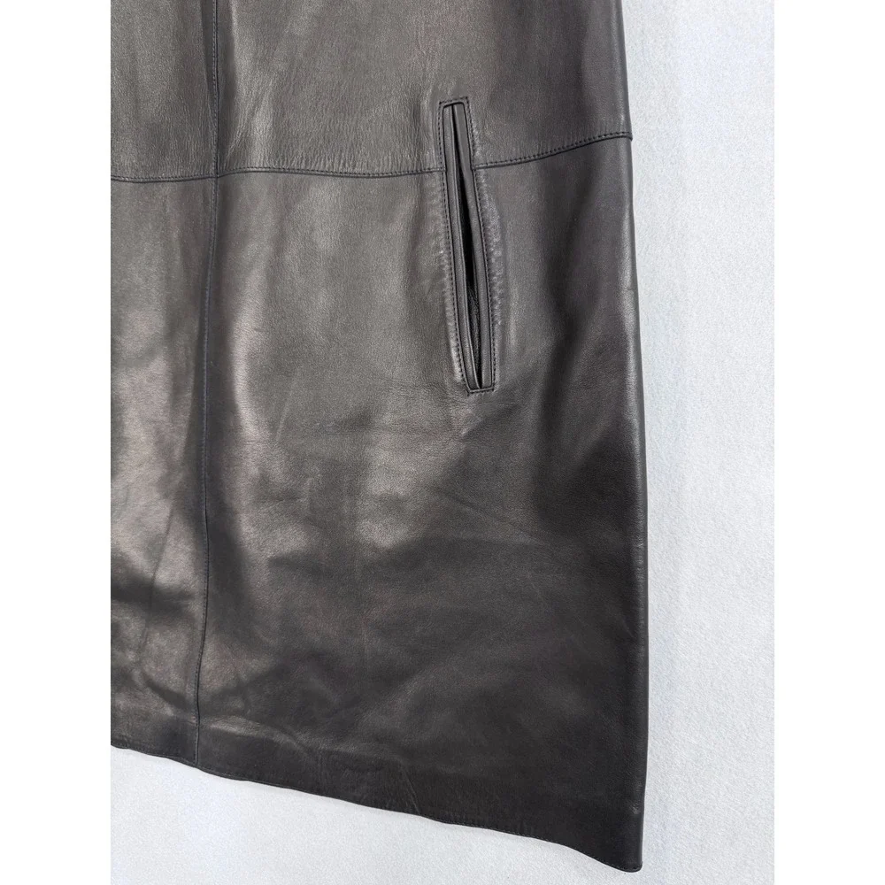 Michael Kors Collection  Black Leather Shift Dress Size 10 Made in Italy Y2K